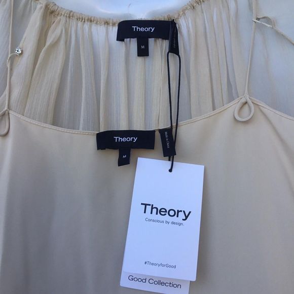 Theory Wmn Flax Tie Neck Raglan Short Sleeves Crinkled Silk Chiffon Top Sz M NWT - Picture 12 of 14